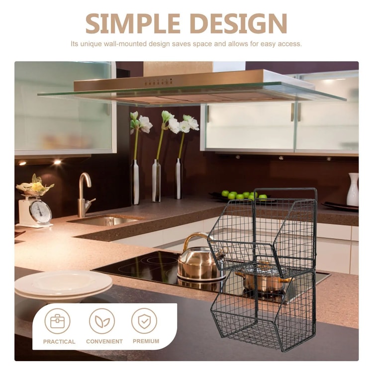 Wall-Mounted Double Layer Kitchen Storage Basket – Carbon Steel Kitchen Organizer