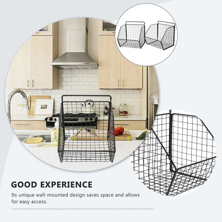Wall-Mounted Double Layer Kitchen Storage Basket – Carbon Steel Kitchen Organizer