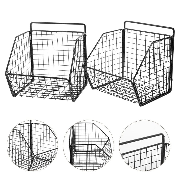 Wall-Mounted Double Layer Kitchen Storage Basket – Carbon Steel Kitchen Organizer