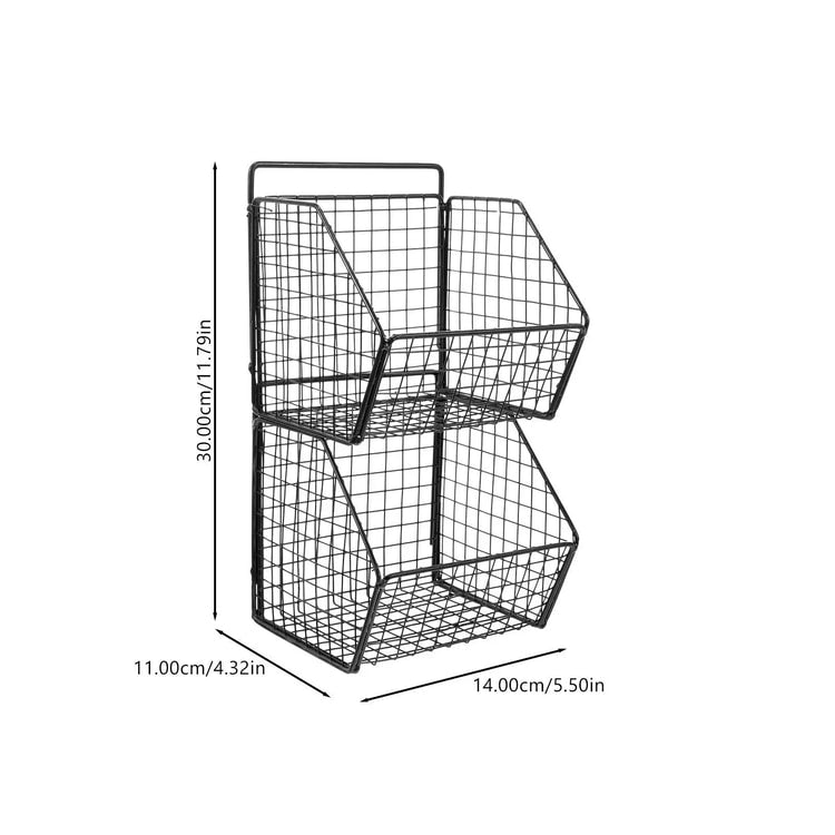 Wall-Mounted Double Layer Kitchen Storage Basket – Carbon Steel Kitchen Organizer