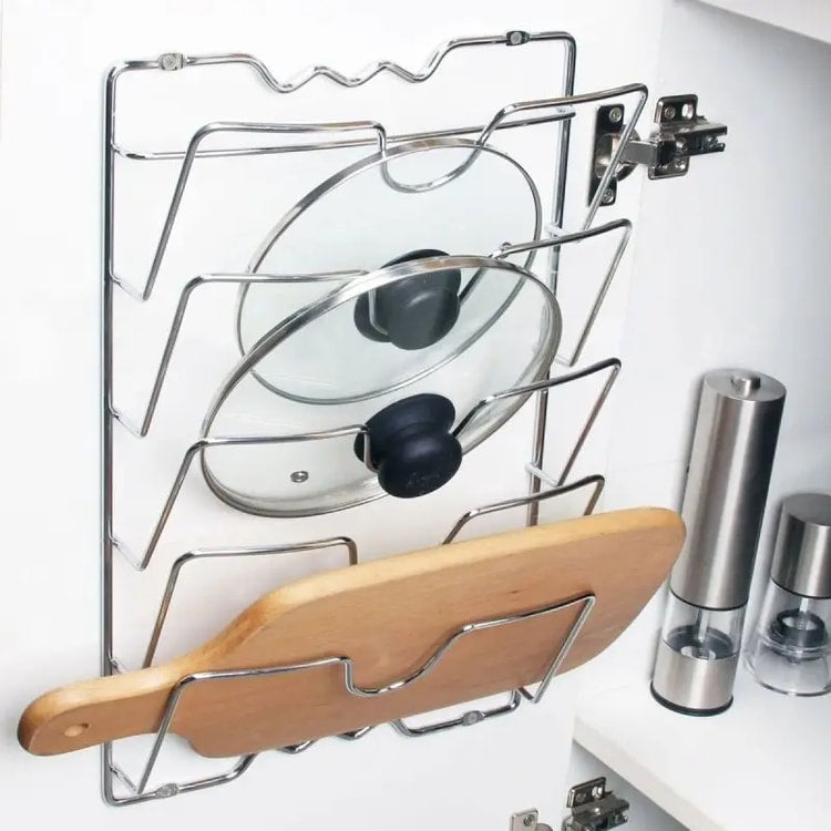 Wall-Mounted 5-Tier Kitchen Pot Lid Organizer Rack – Kitchen Storage Holder