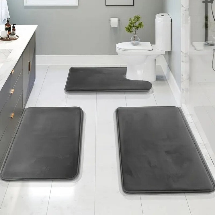 3-Piece Soft Bath Mat Set – Absorbent Bathroom & Laundry Room Floor Mats