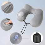 Press-to-Inflate Portable Neck Pillow – Inflatable Travel Pillow with Removable Cover