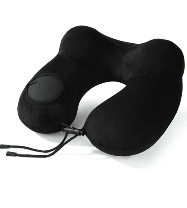 Press-to-Inflate Portable Neck Pillow – Inflatable Travel Pillow with Removable Cover