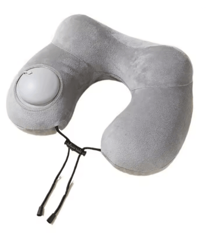Press-to-Inflate Portable Neck Pillow – Inflatable Travel Pillow with Removable Cover