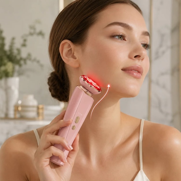 Red Light Facial Massager for Face and Neck 3-in-1 Handheld Beauty Massage Device for Skincare and Self Care