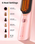 Cordless Hair Straightener Brush Portable Rechargeable Hair Styling Comb with 10000mAh Battery and Negative Ion Function