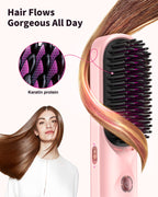Cordless Hair Straightener Brush Portable Rechargeable Hair Styling Comb with 10000mAh Battery and Negative Ion Function