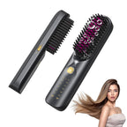 Cordless Hair Straightener Brush Portable Rechargeable Hair Styling Comb with 10000mAh Battery and Negative Ion Function