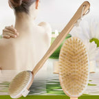 Natural Bristle Back Scrubber Shower Brush with Long Detachable Wooden Handle for Body Bathing and Exfoliation