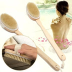 Natural Bristle Back Scrubber Shower Brush with Long Detachable Wooden Handle for Body Bathing and Exfoliation