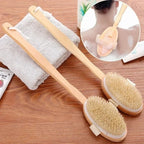 Natural Bristle Back Scrubber Shower Brush with Long Detachable Wooden Handle for Body Bathing and Exfoliation