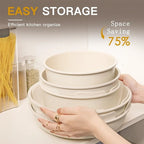 21-Piece Ceramic Cookware Set with Removable Handles Pots Pans Lids and Kitchen Utensils White