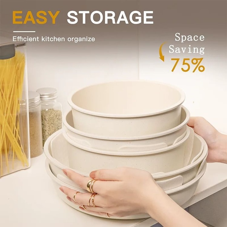 21-Piece Ceramic Cookware Set with Removable Handles Pots Pans Lids and Kitchen Utensils White