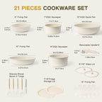 21-Piece Ceramic Cookware Set with Removable Handles Pots Pans Lids and Kitchen Utensils White