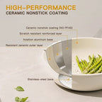 21-Piece Ceramic Cookware Set with Removable Handles Pots Pans Lids and Kitchen Utensils White