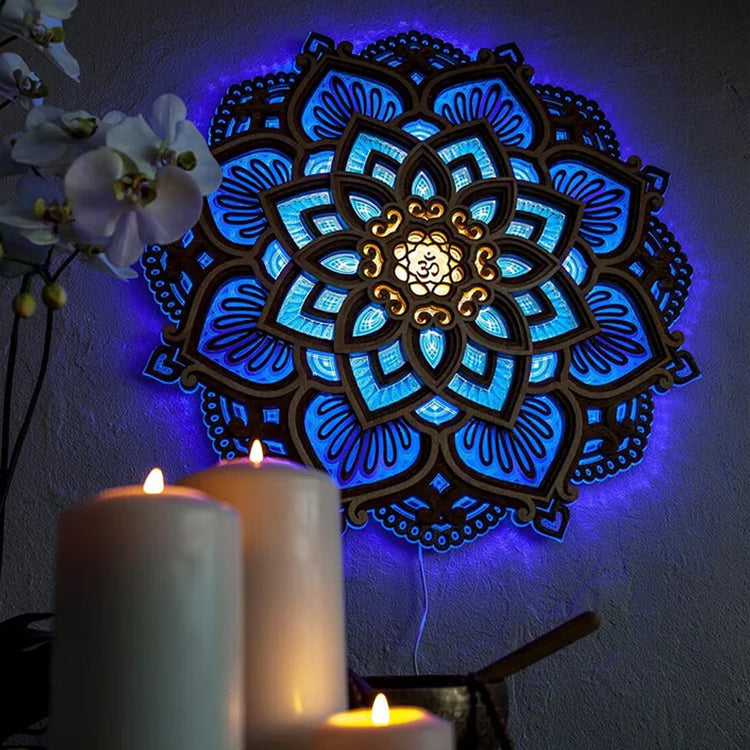 MandalaGlow Wooden Wall Lamp
