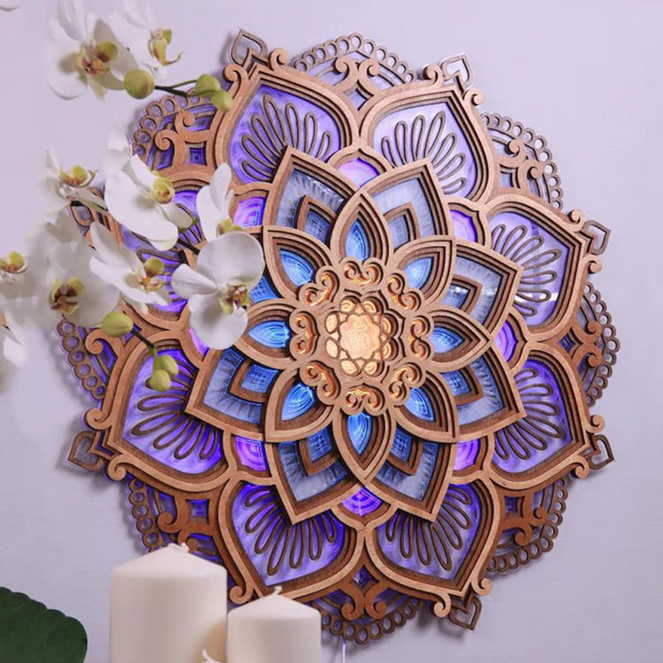 MandalaGlow Wooden Wall Lamp