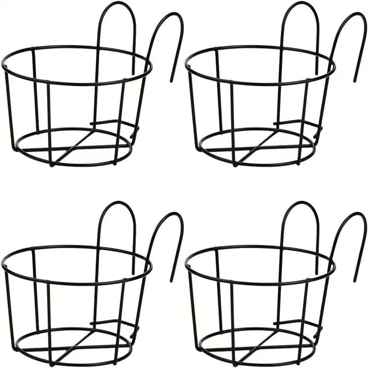 Stylish Round Metal Hanging Planters 4 Piece Set for Balcony Garden Indoor Decor