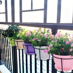 Stylish Round Metal Hanging Planters 4 Piece Set for Balcony Garden Indoor Decor