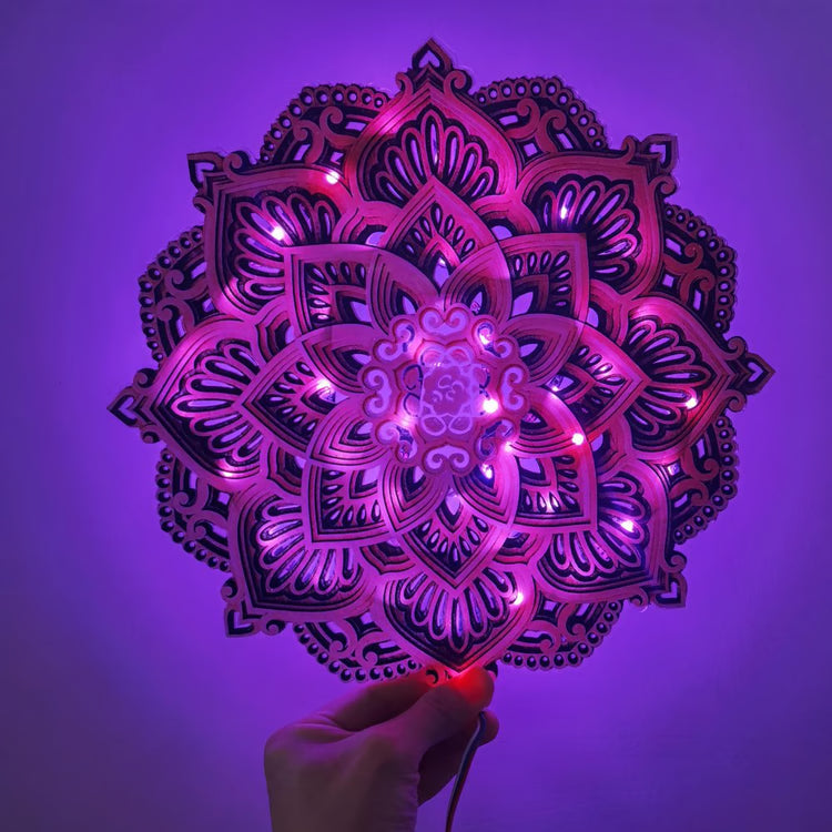 MandalaGlow Wooden Wall Lamp