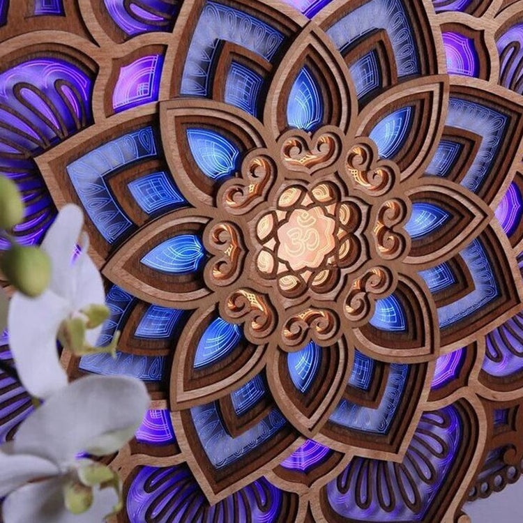 MandalaGlow Wooden Wall Lamp